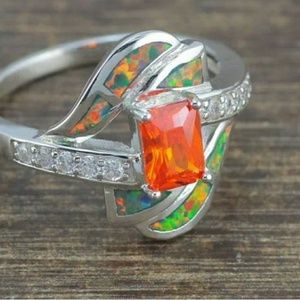 Orange Fire Opal and Orange Garnet Silver Ring